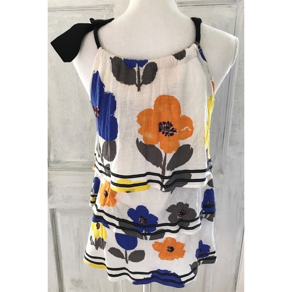 Anthropologie Tops Anthro Ric Rac Floral Tier Ruffle Halter Bow Top Poshmark